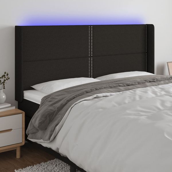 vidaXL Čelo postele s LED čierne 163x16x118/128 cm látka