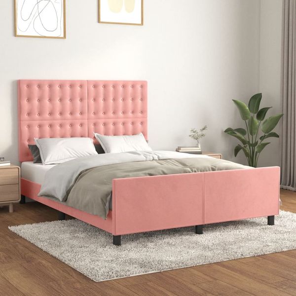 vidaXL Rám postele s čelom ružový 140x190 cm zamat
