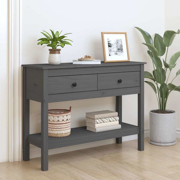 vidaXL Konzolový stolík sivý 100x35x75 cm masívne borovicové drevo
