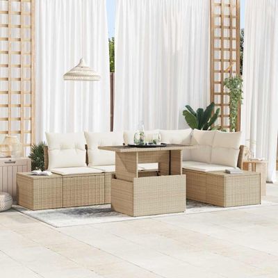 vidaXL Súprava záhradných pohoviek s úložiskom 6 pcs Béžová Poly ratan