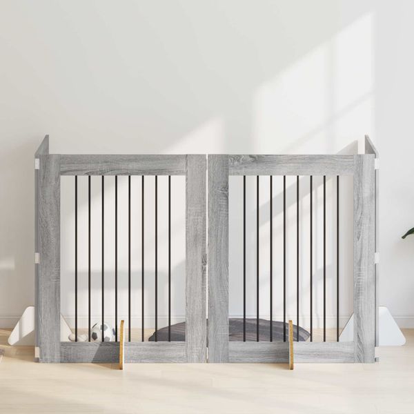 vidaXL Brána pre psov so stojanmi 4 pcs Sivá sonoma 80 x 100 cm