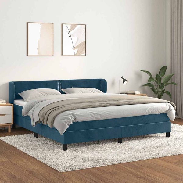 vidaXL Posteľný rám boxsping s matracom tmavomodrý 180x200 cm zamat