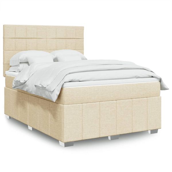 vidaXL Posteľný rám boxspring s matracom krémový 160x200 cm látka