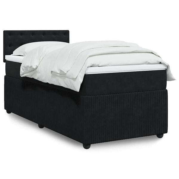 vidaXL Posteľný rám boxspring s matracom čierny 90x200 cm zamat
