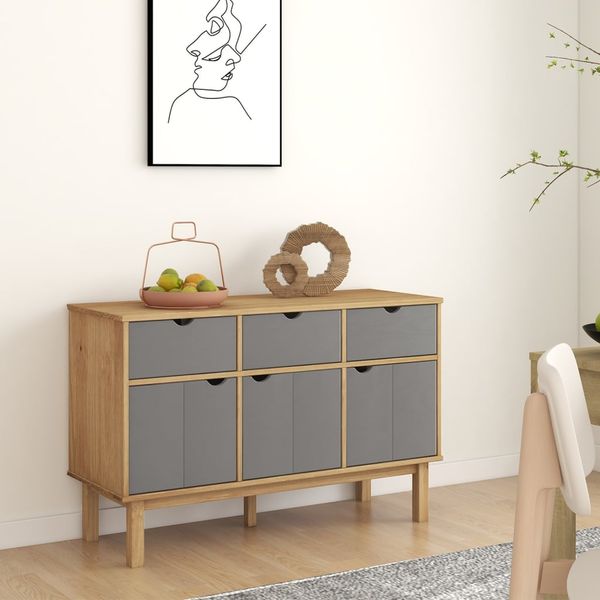 vidaXL Komoda OTTA, hnedo sivá 114x43x73,5 cm, borovicový masív