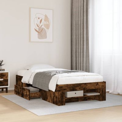 vidaXL Posteľný rám bez matraca dymový dub 100x200 cm kompozitné drevo