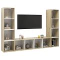 vidaXL TV skrinky 3 ks biele a dub sonoma 142,5x35x36,5 cm drevotrieska