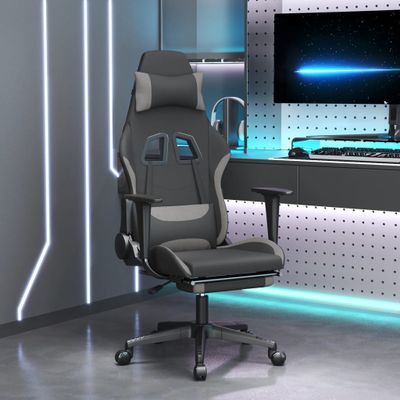 vidaXL Herná stolička s podnožkou čierna a bledosivá látková