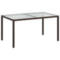 vidaXL Záhradný stôl 150x90x75 cm tvrdené sklo a polyratan hnedý
