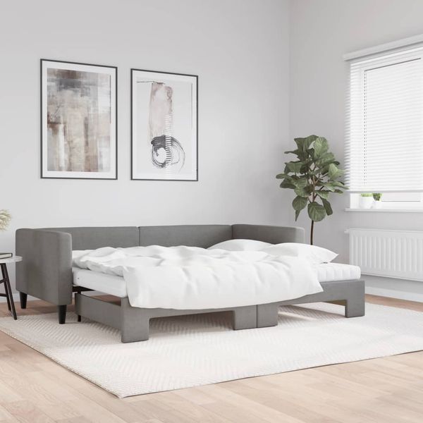vidaXL Rozkladacia denná posteľ s matracmi tmavosivá 90x200 cm látka