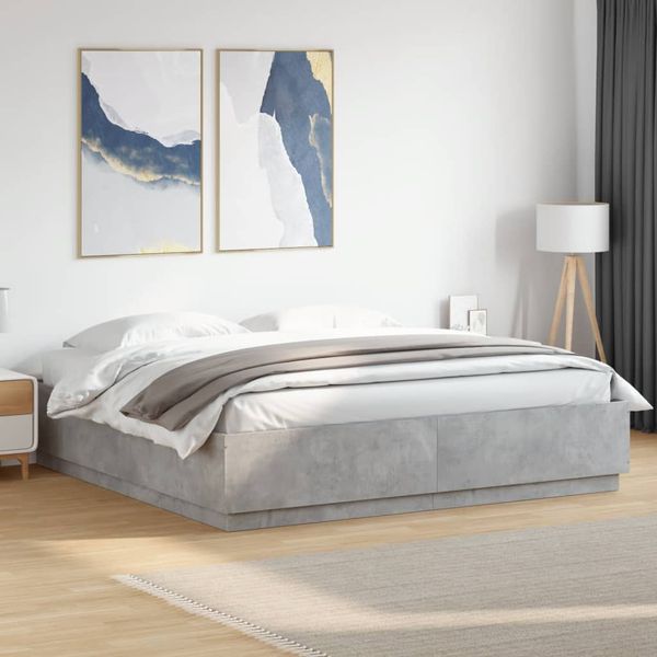 vidaXL Posteľný rám s LED svetlami betónový 180x200cm kompozit.drevo