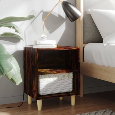 vidaXL Nočné stolíky nohy z masívneho dreva 2 ks dymový dub 40x30x50cm