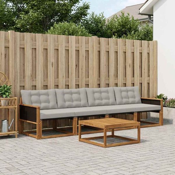 vidaXL Záhradná súprava gaučov s vankúšom 5 pcs Prírodná a svetlosivá