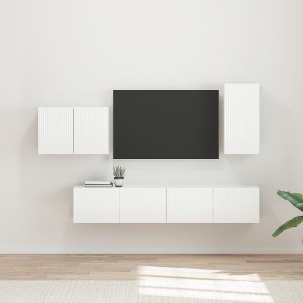 vidaXL Sada nástenného kabinetu na TV 4 pcs Vysoký lesk bielej