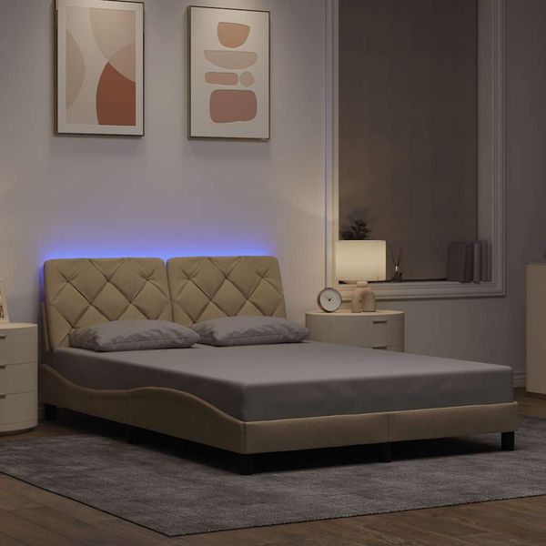 vidaXL Rám postele s LED bez matraca krémová 140x200 cm látka