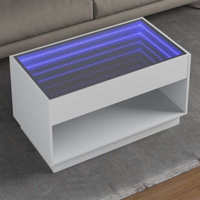 vidaXL Konferenčný stolík s nekonečnými LED biely 90x50x50 cm