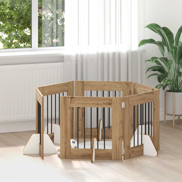 vidaXL Brána pre psov so stojanmi 6 pcs Dub artisan 60 x 60 cm