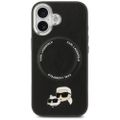 Obal Karl Lagerfeld Magsafe PU s hlavičkami Karl&Choupette, logom a kovovými tlačidlami fotoaparátu na iPhone 17 čierny