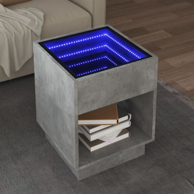 vidaXL Konferenčný stolík s nekonečnými LED betónovosivý 40x40x50 cm