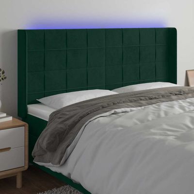 vidaXL Čelo postele s LED tmavozelené 183x16x118/128 cm zamat