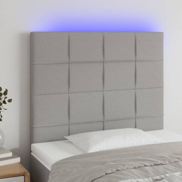 vidaXL Čelo postele s LED bledosivé 100x7x118/128 cm látka