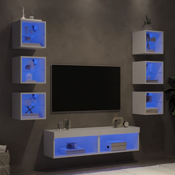vidaXL 8-dielne TV nástenné skrinky s LED biele kompozitné drevo