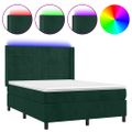 vidaXL Posteľný rám boxsping matrac a LED tmavozelený 140x190 cm zamat