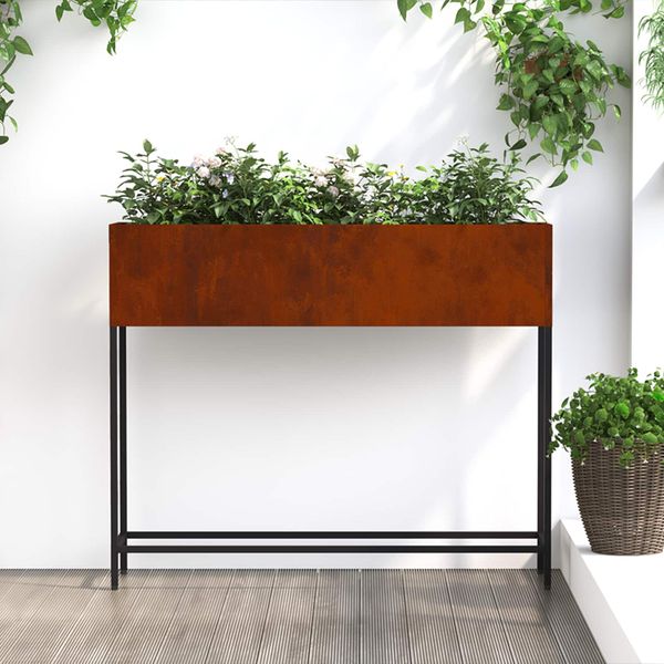 vidaXL Zvýšený záhradný kvetináč Hrdzavý 100 x 26 x 82 cm