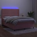 vidaXL Posteľný rám boxsping s matracom a LED ružový 140x200 cm zamat