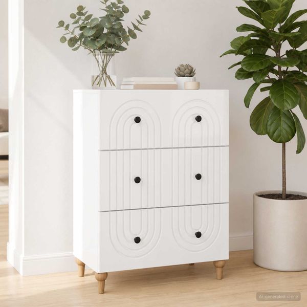 vidaXL Zásuvkový kabinet Biela s vysokým leskom 66 x 34,5 x 90 cm
