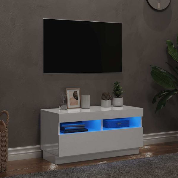 vidaXL TV skrinka s LED svetlami lesklá biela 80x35x40 cm