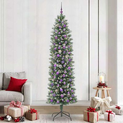 vidaXL Umelý chudý vianočný strom s 300 LED-i Zelená a biela 240 cm