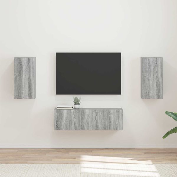 vidaXL Sada nástenného kabinetu na TV Nástenný 4 pcs Sivý Sonoma
