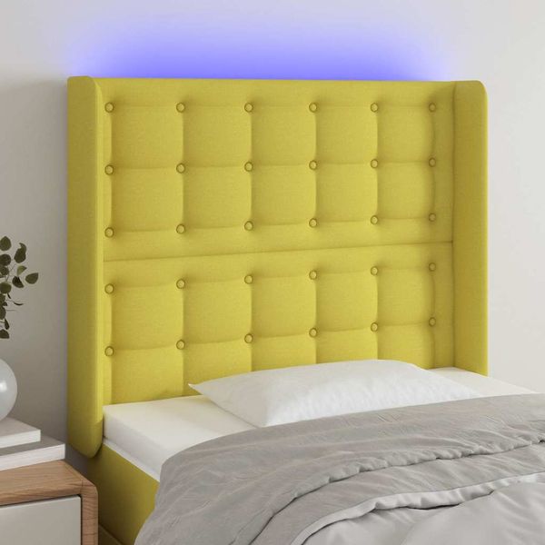 vidaXL Čelo postele s LED zelené 83x16x118/128 cm látka