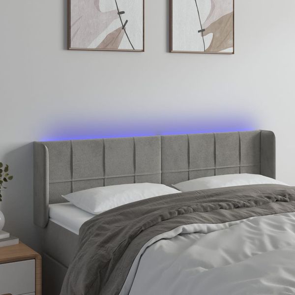 vidaXL Čelo postele s LED bledosivé 147x16x78/88 cm zamat