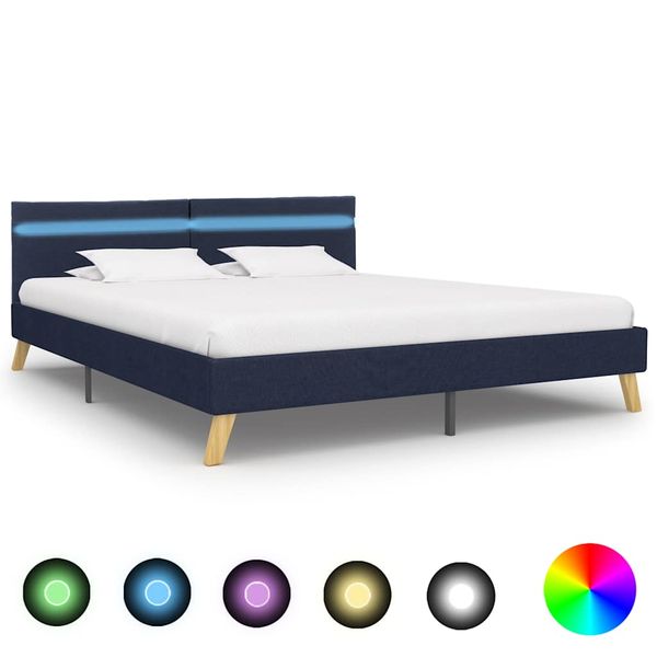 vidaXL Rám postele s LED svetlom modrý 180x200 cm látkový