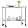 vidaXL Kuchynský pracovný stôl s kolieskami 110x55x85 cm nerezový
