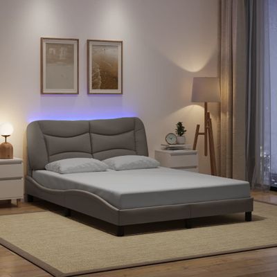 vidaXL Rám postele s LED bez matraca Hvar Taupe 140x190 cm Látka