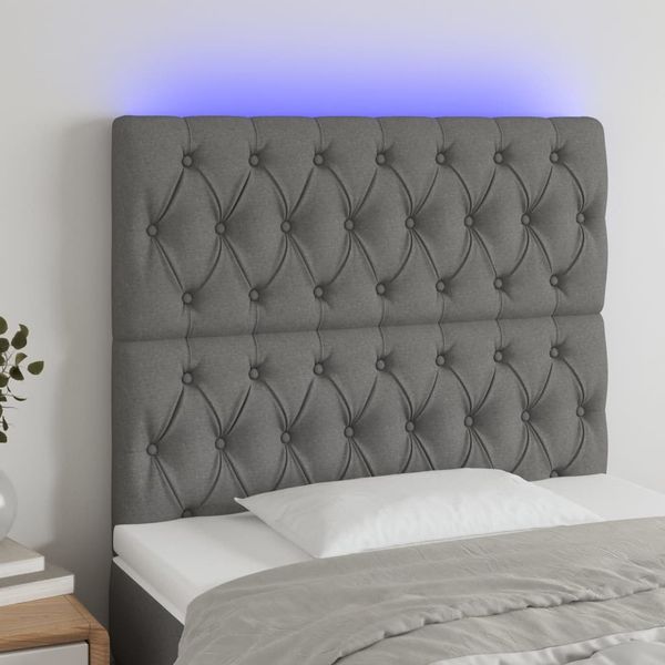 vidaXL Čelo postele s LED tmavosivé 90x7x118/128 cm látka