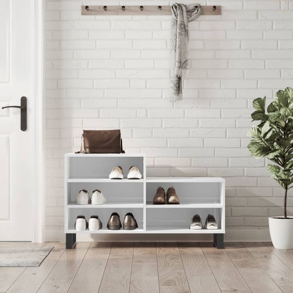 vidaXL Botník lesklý biely 102x36x60 cm spracované drevo