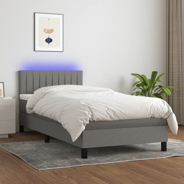 vidaXL Posteľ boxsping s matracom a LED tmavosivá 80x200 cm látka