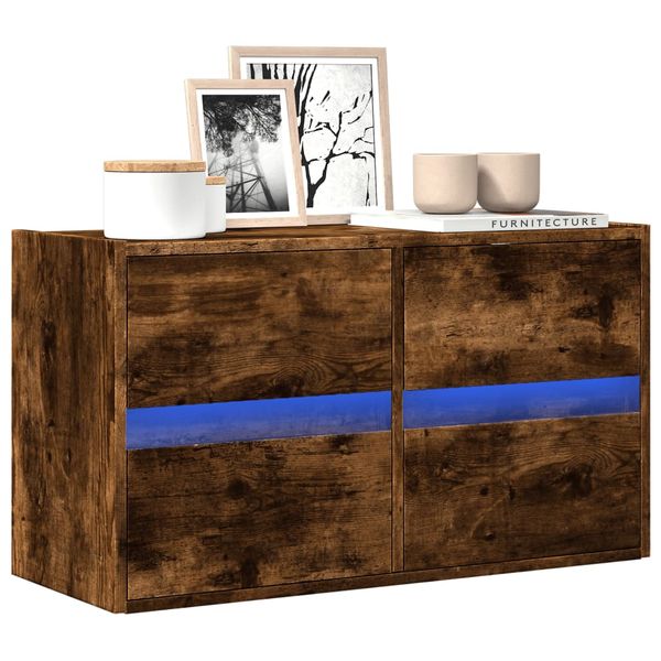 vidaXL TV nástenná skrinka s LED svetlami dymový dub 80x31x45 cm