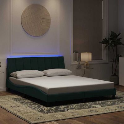 vidaXL Rám postele s LED bez matraca Hankotmavozelený 160x200 cm zamat