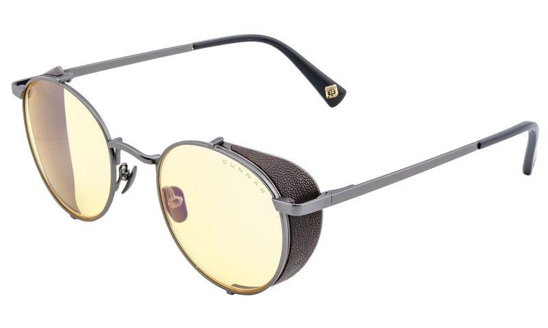 GUNNAR kancelářske/herní brýle FALLOUT LUCKY 38 NEW VEGAS ALLOY* jantarová skla * BLF 65 *  GUNNAR Focus Brýle, ochrana zraku, Amber, GUNNAR Focus, retro kulatý rám, kožený kryt, blokování modrého svetla, 100% UV