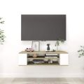vidaXL Závesná TV skrinka, biela+sonoma 100x30x26,5cm kompozitné drevo