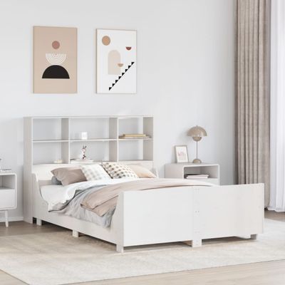 vidaXL Posteľ s knižnicou bez matraca biela 160x200cm masívne drevo