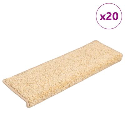 vidaXL Schodové rohože 20 ks 65x21x4 cm krémové s obdĺžnikovým okrajom