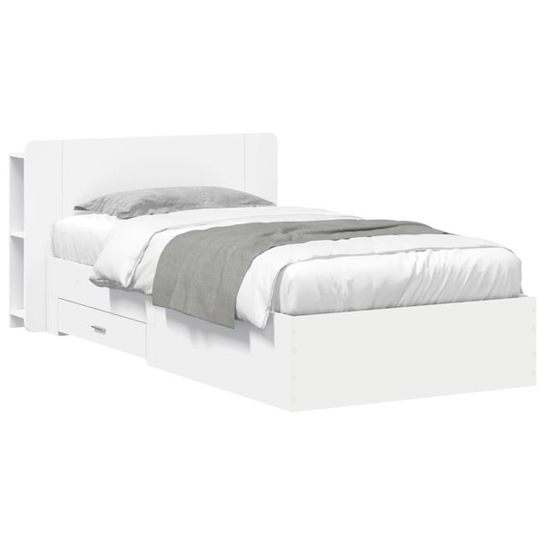 vidaXL Rám postele so skladom Biela 98.5 x 200 cm Kompozitné drevo