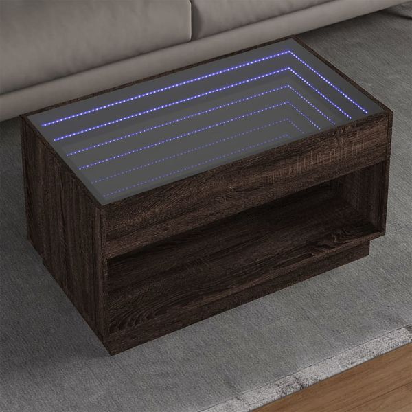 vidaXL Konferenčný stolík s nekonečnými LED hnedý dub 90x50x50 cm