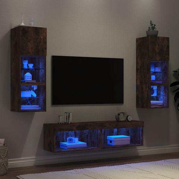 vidaXL 6-dielne TV nástenné skrinky s LED dymový dub kompozitné drevo